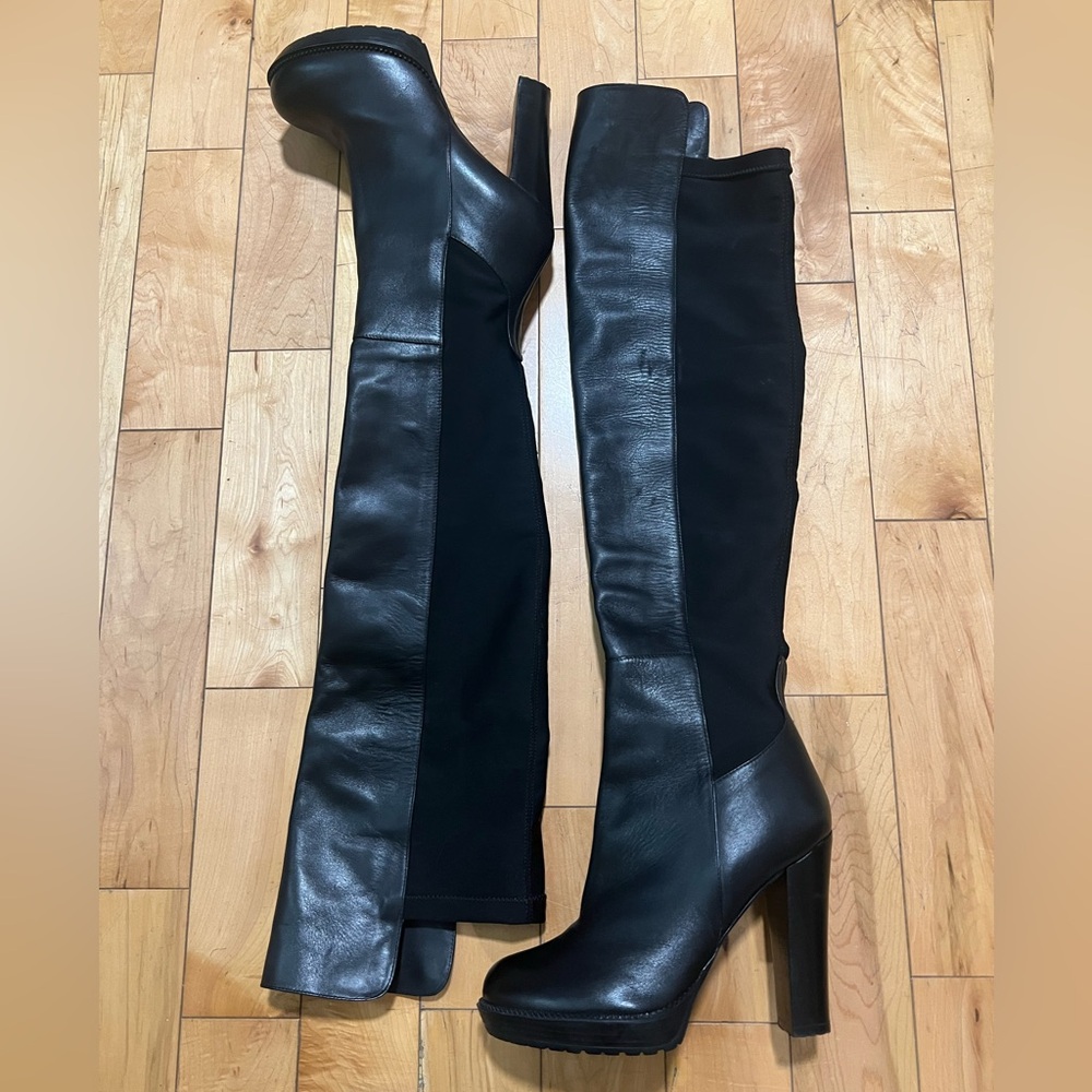 VINCI Sao Paulo Black Leather Knee High Platform Heel Boots Size 41 - Picture 7 of 10